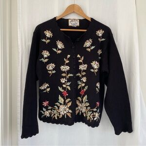 Heirloom Collectibles Embroidered Floral Cardigan Sweater